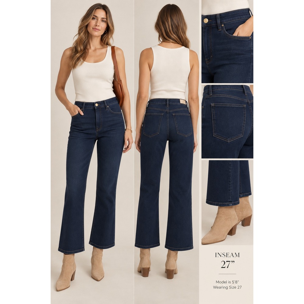 NWT KUT From The Kloth Jeans Womens 6 High Rise Raw Hem Flare Dark Wash Stretch